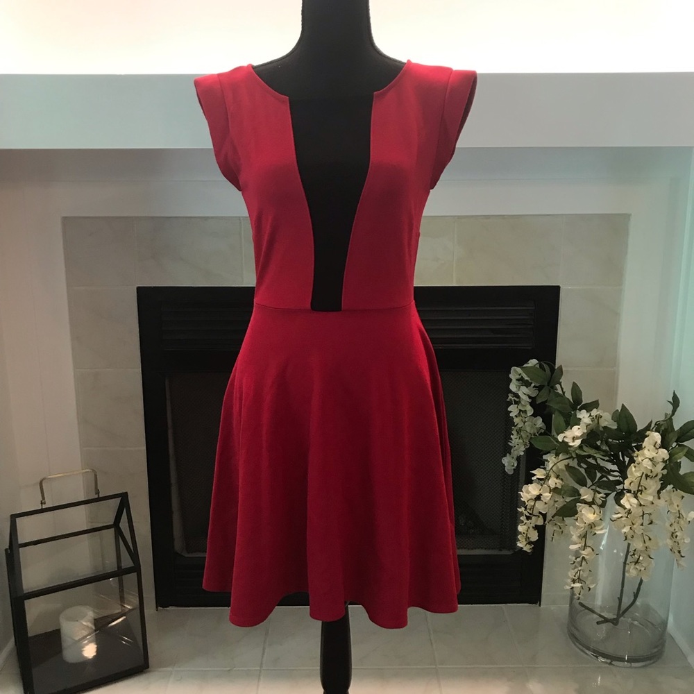Bebe Red Sheer Top Dress